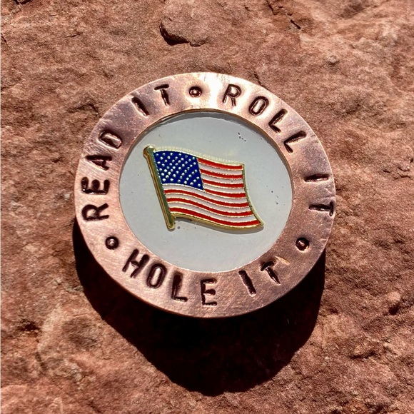Stamped Copper American Flag Pin Golf Ball Marker - Picture 3 of 3